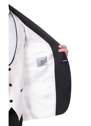 Cemden TWO PIECE SUITS Cemden Mens Slim Fit Solid White 1-button 3 Piece Tuxedo Suit With Shawl Lapels
