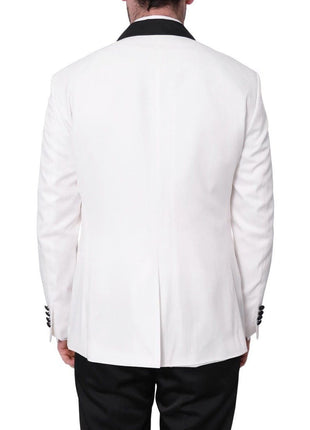 Cemden TWO PIECE SUITS Cemden Mens Slim Fit Solid White 1-button 3 Piece Tuxedo Suit With Shawl Lapels
