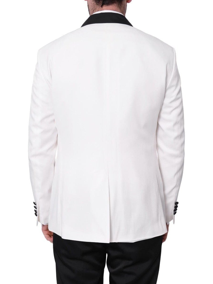 Cemden TWO PIECE SUITS Cemden Mens Slim Fit Solid White 1-button 3 Piece Tuxedo Suit With Shawl Lapels