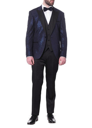 Cemden TWO PIECE SUITS Cemden Mens Solid Blue Shimmer 3 Piece One Button Tuxedo Suit