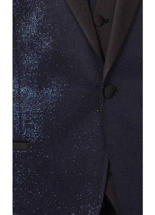 Cemden TWO PIECE SUITS Cemden Mens Solid Blue Shimmer 3 Piece One Button Tuxedo Suit