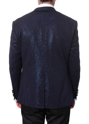 Cemden TWO PIECE SUITS Cemden Mens Solid Blue Shimmer 3 Piece One Button Tuxedo Suit