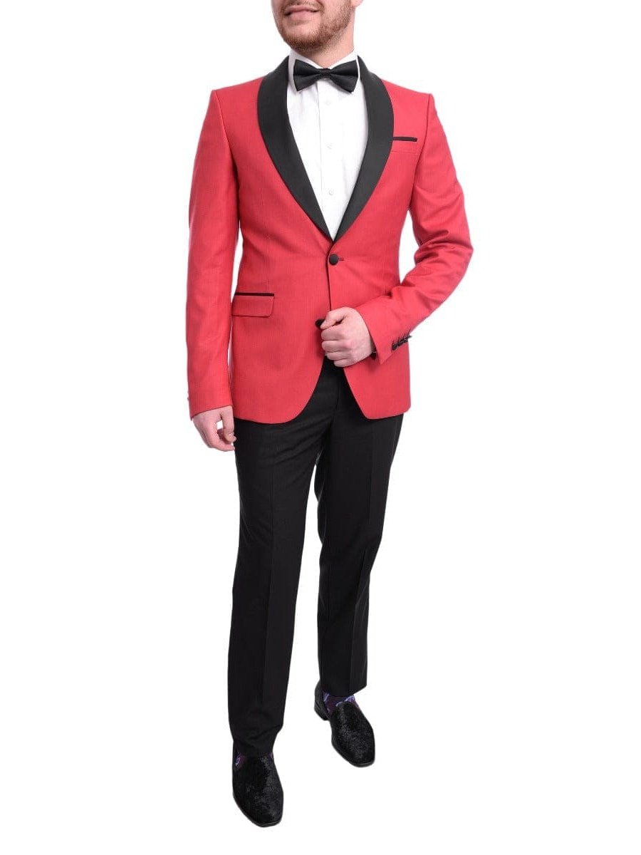Cengizhan Baybars Sale Suits Cengizhan Baybars Slim Fit Solid Red Two Button Tuxedo Suit