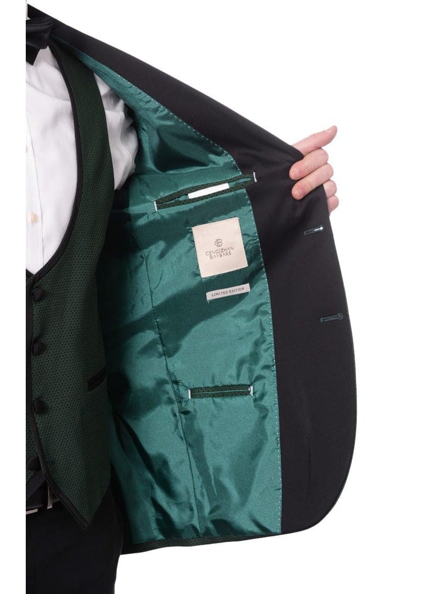 Cengizhan Baybars TWO PIECE SUITS Cengizhan Baybars Mens Slim Fit Emerald Green 3-piece Tuxedo Suit Peak Lapels