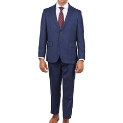 Centrion SUITS Centrion Mens Blue Plaid Regular Fit 100% Wool 2 Button Suit