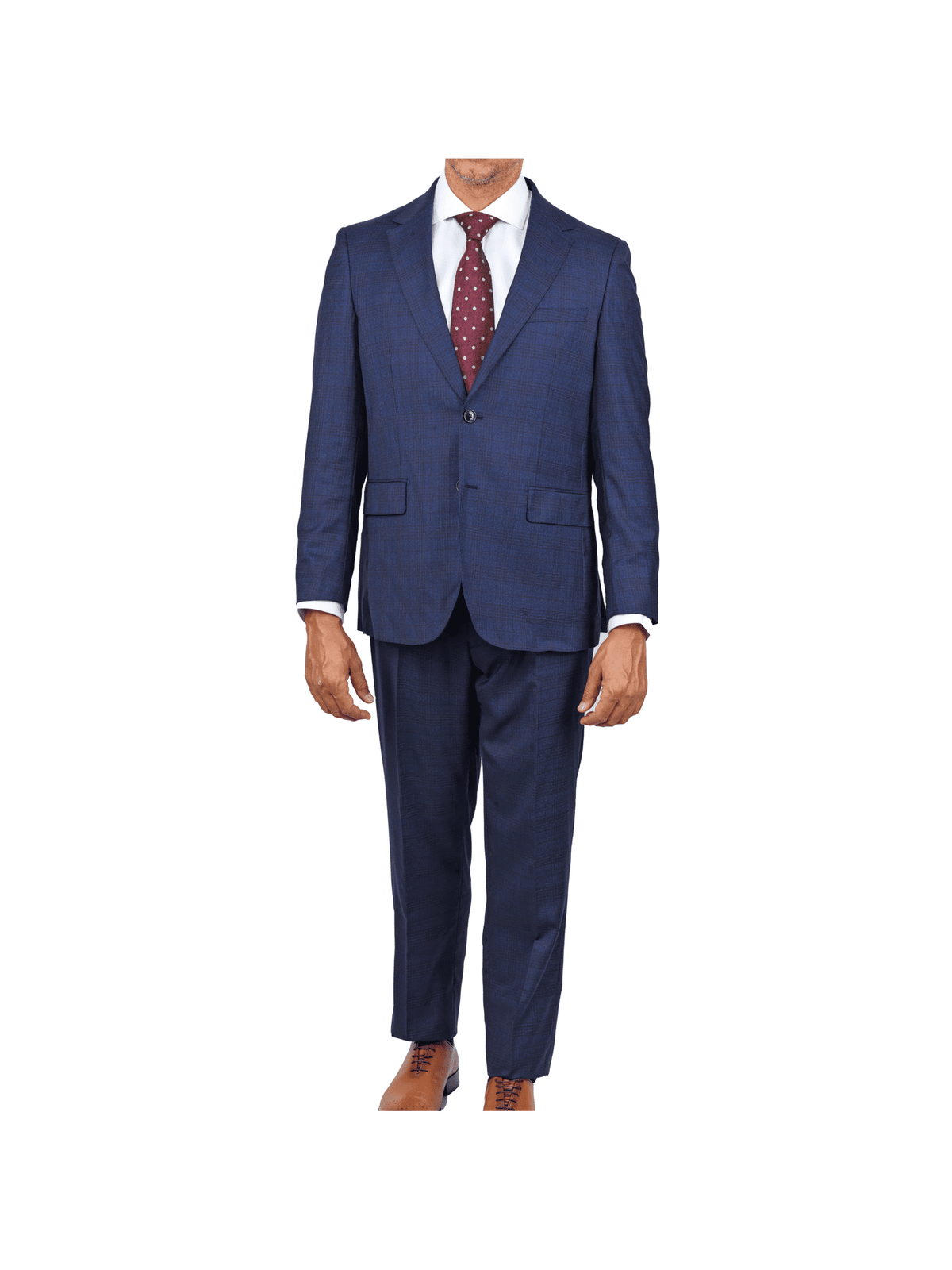 Centrion SUITS Centrion Mens Blue Plaid Regular Fit 100% Wool 2 Button Suit