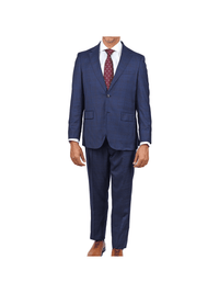 Thumbnail for Centrion SUITS Centrion Mens Blue Plaid Regular Fit 100% Wool 2 Button Suit