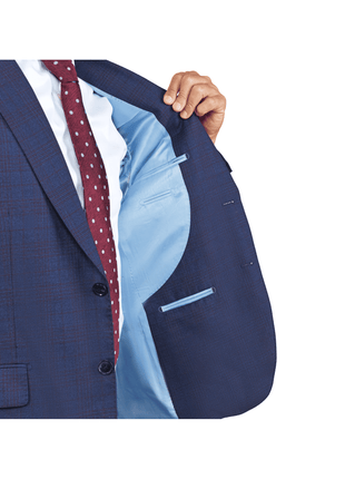 Centrion SUITS Centrion Mens Blue Plaid Slim Fit 100% Wool 2 Button Suit