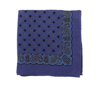 Thumbnail for Cesare Attolini Pocket Squares Cesare Attolini Blue, Brown Circle Paisley Motif Pocket Square Handmade In Italy
