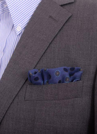 Cesare Attolini Pocket Squares Cesare Attolini Blue, Brown Circle Paisley Motif Pocket Square Handmade In Italy