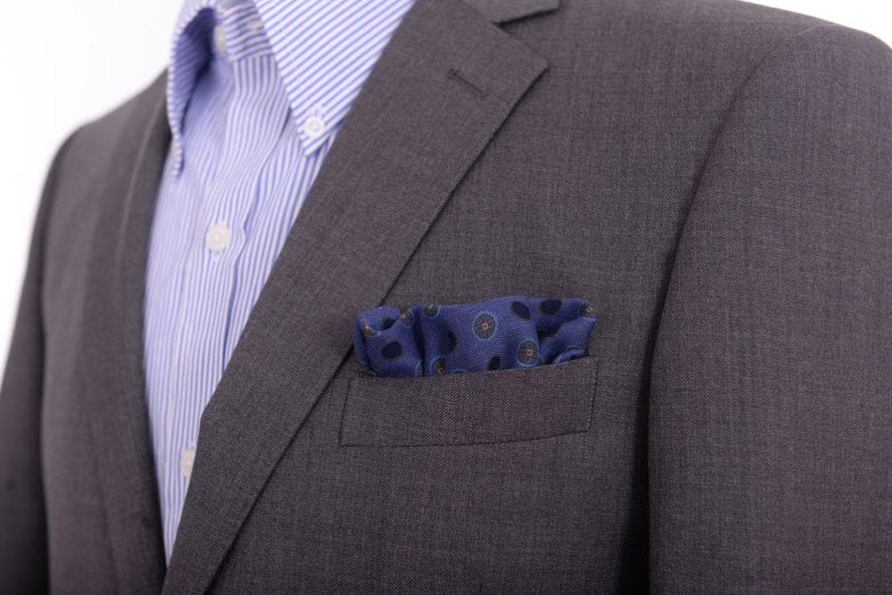 Cesare Attolini Pocket Squares Cesare Attolini Blue, Brown Circle Paisley Motif Pocket Square Handmade In Italy