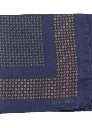 Cesare Attolini Pocket Squares Cesare Attolini Blue Green & Orange Motif Silk Pocket Square Handmade In Italy