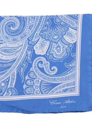 Cesare Attolini Pocket Squares Cesare Attolini Blue Paisley Silk Pocket Square Handmade In Italy