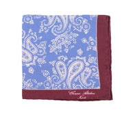Thumbnail for Cesare Attolini Pocket Squares Cesare Attolini Blue Paisley With Burgundy Trim Pocket Square Handmade In Italy