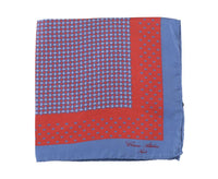 Thumbnail for Cesare Attolini Pocket Squares Cesare Attolini Blue & Red Geometric Print Silk Pocket Square Handmade In Italy