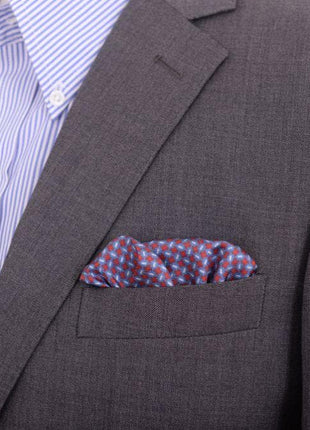 Cesare Attolini Pocket Squares Cesare Attolini Blue & Red Geometric Print Silk Pocket Square Handmade In Italy