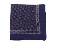 Thumbnail for Cesare Attolini Pocket Squares Cesare Attolini Blue & Red Square Motif Wool Pocket Square Handmade In Italy