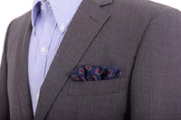 Thumbnail for Cesare Attolini Pocket Squares Cesare Attolini Blue & Red Square Motif Wool Pocket Square Handmade In Italy
