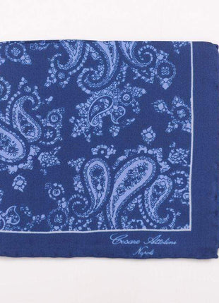 Cesare Attolini Pocket Squares Cesare Attolini Blue With Blue Paisley Pocket Square Handmade In Italy