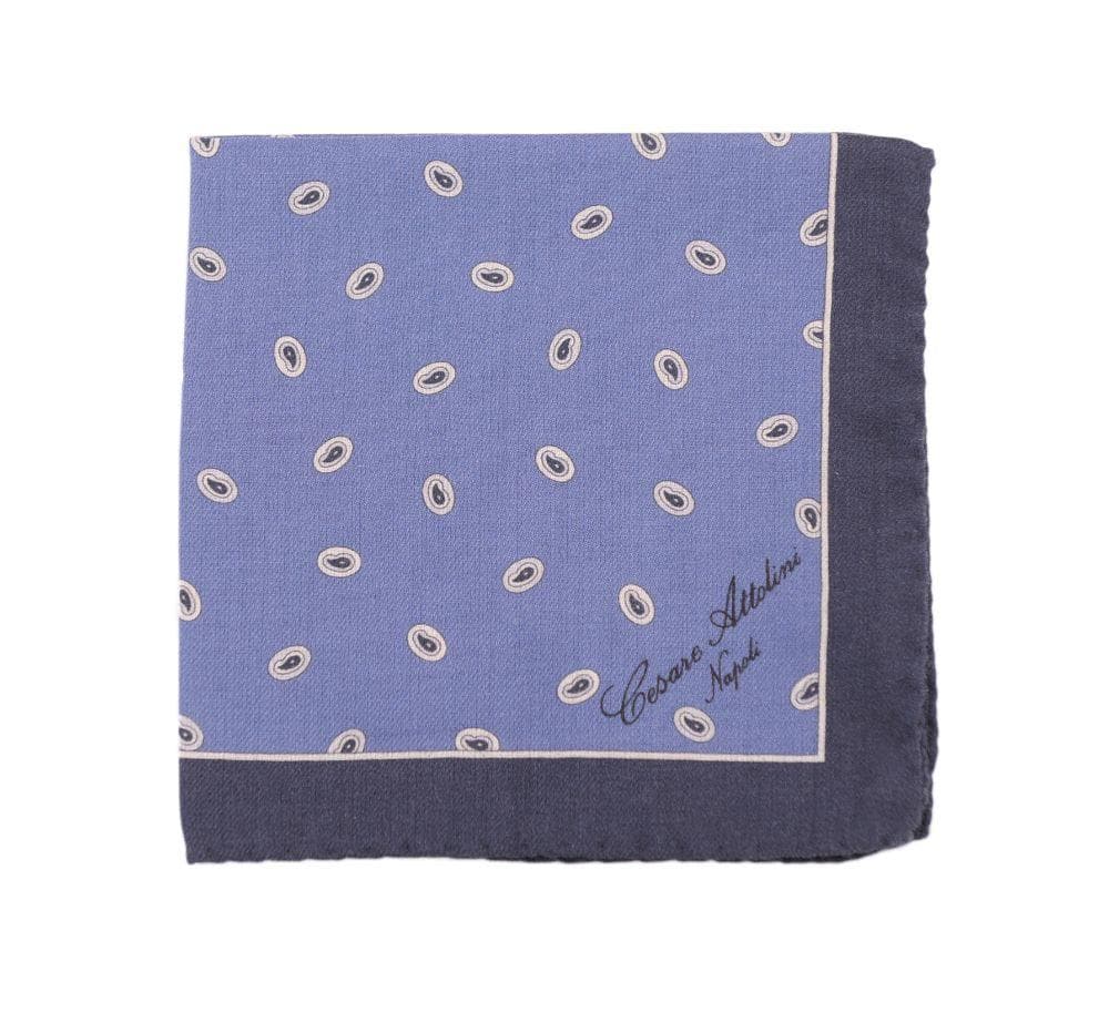 Cesare Attolini Pocket Squares Cesare Attolini Blue With Gray Paisley Motif Pocket Square Handmade In Italy