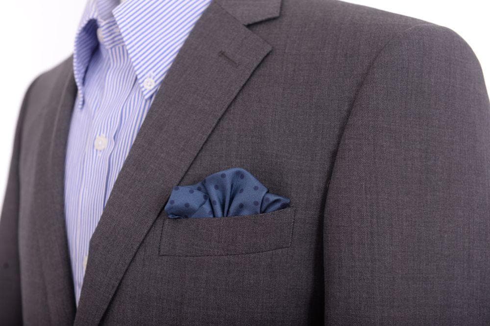 Cesare Attolini Pocket Squares Cesare Attolini Blue With Navy Polka Dot Silk Pocket Square Handmade In Italy