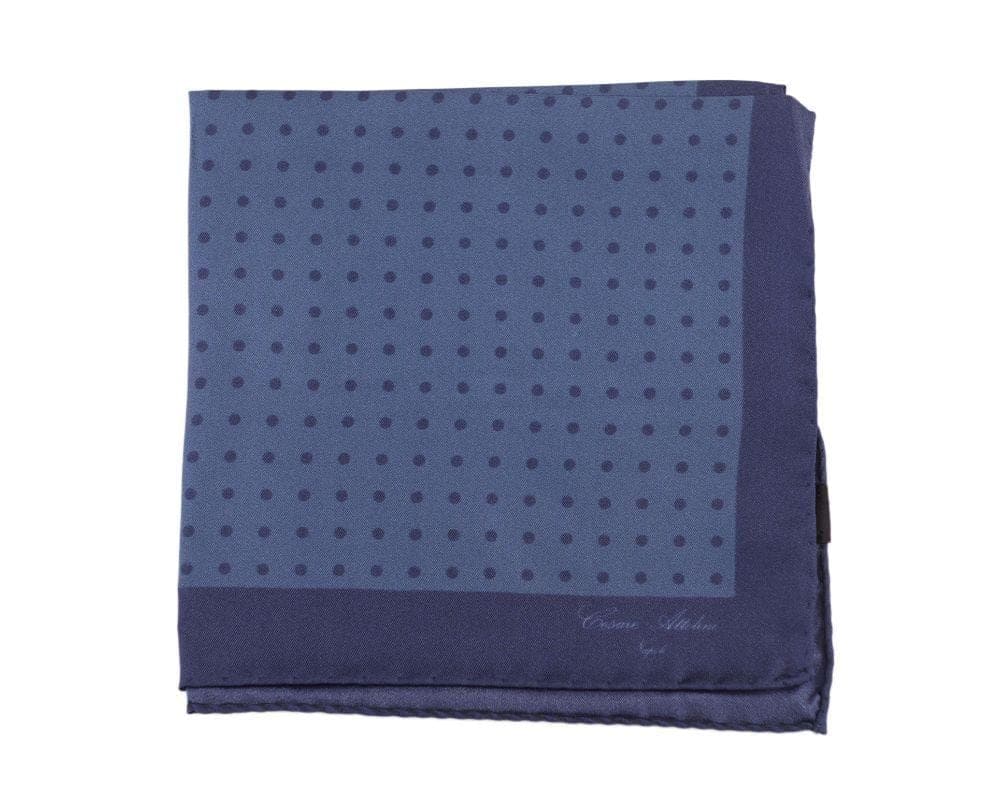 Cesare Attolini Pocket Squares Cesare Attolini Blue With Navy Polka Dot Silk Pocket Square Handmade In Italy