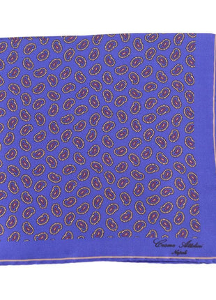 Cesare Attolini Pocket Squares Cesare Attolini Blue With Tan Motif Pocket Square Handmade In Italy