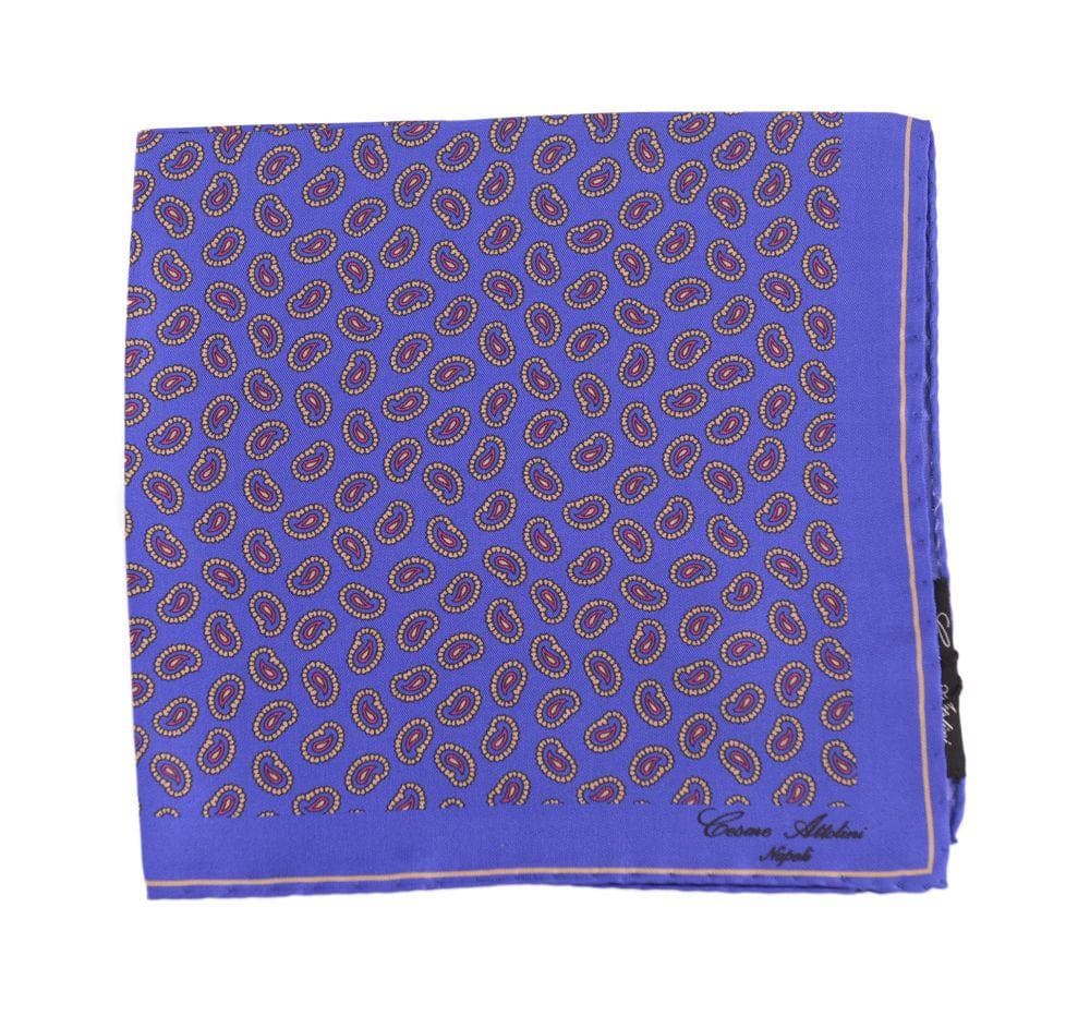 Cesare Attolini Pocket Squares Cesare Attolini Blue With Tan Motif Pocket Square Handmade In Italy