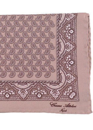 Cesare Attolini Pocket Squares Cesare Attolini Brown Paisley Motif Pocket Square Handmade In Italy