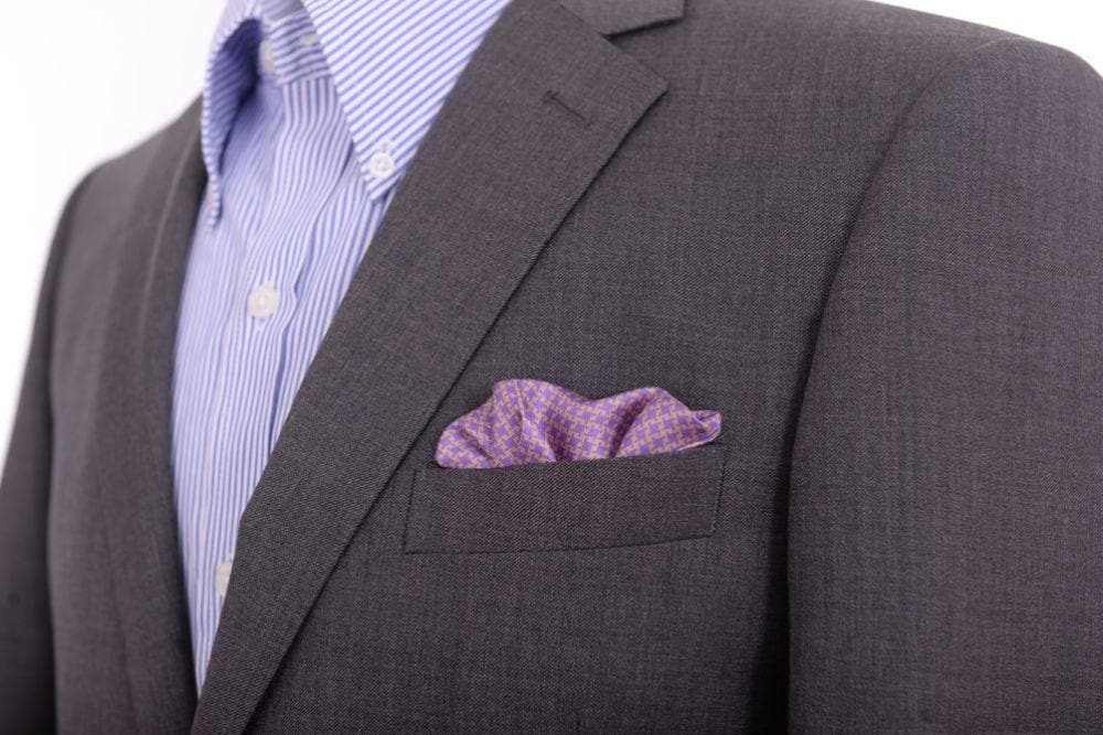 Cesare Attolini Pocket Squares Cesare Attolini Brown & Purple Houndstooth Pocket Square Handmade In Italy