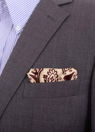 Cesare Attolini Pocket Squares Cesare Attolini Burgundy Damask Silk Pocket Square Handmade In Italy