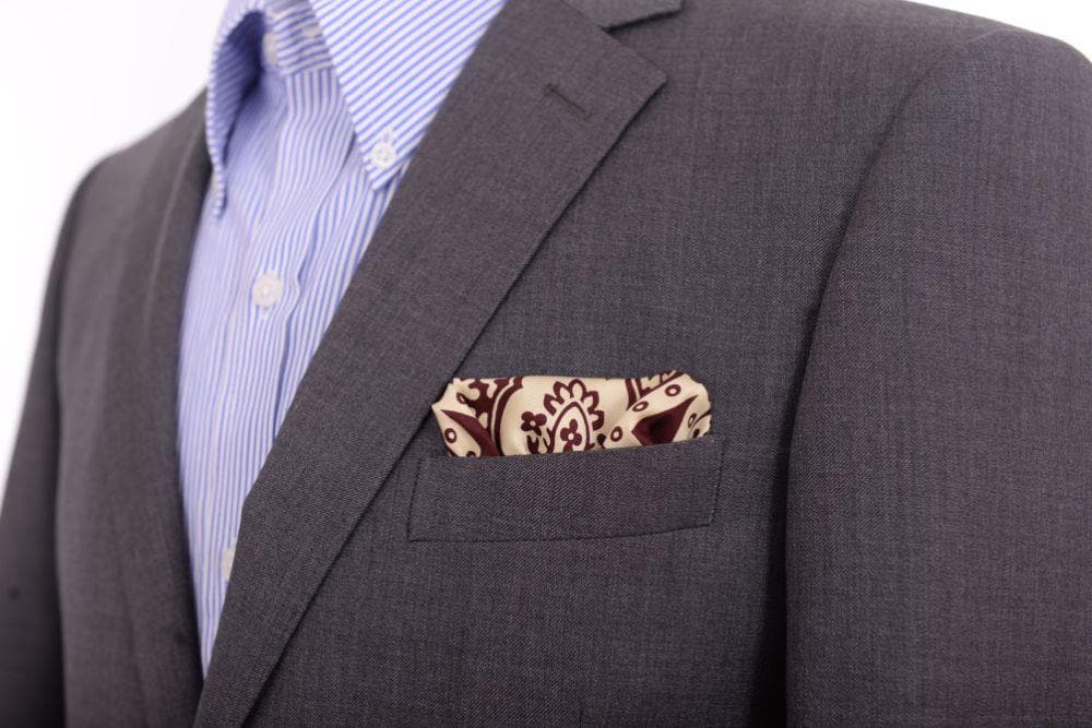 Cesare Attolini Pocket Squares Cesare Attolini Burgundy Damask Silk Pocket Square Handmade In Italy