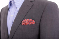 Thumbnail for Cesare Attolini Pocket Squares Cesare Attolini Coral Orange Square Motif Silk Pocket Square Handmade In Italy