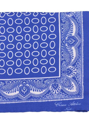 Cesare Attolini Pocket Squares Cesare Attolini Dark Blue Oval Motif Silk Pocket Square Handmade In Italy