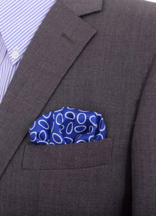 Cesare Attolini Pocket Squares Cesare Attolini Dark Blue Oval Motif Silk Pocket Square Handmade In Italy