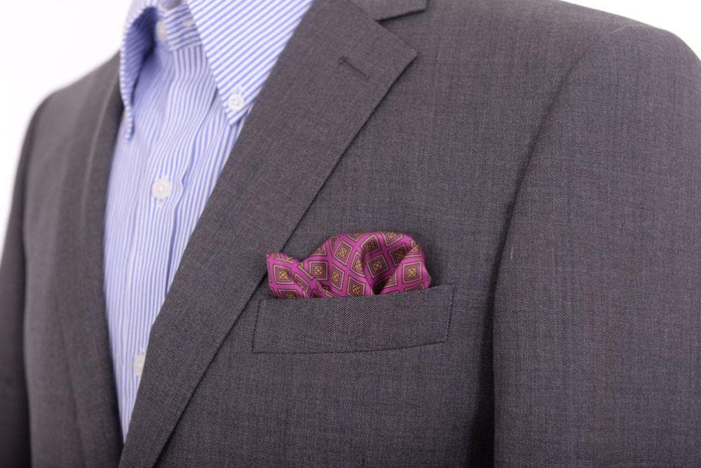 Cesare Attolini Pocket Squares Cesare Attolini Fuchsia Square Motif Silk Pocket Square Handmade In Italy