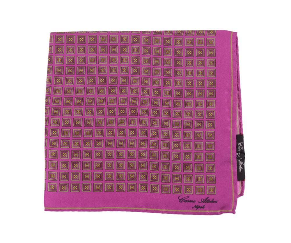 Cesare Attolini Pocket Squares Cesare Attolini Fuchsia Square Motif Silk Pocket Square Handmade In Italy