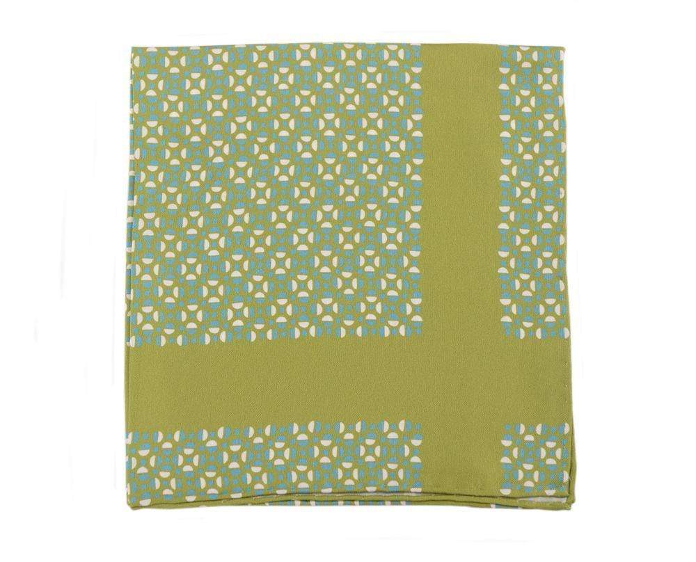 Cesare Attolini Pocket Squares Cesare Attolini Green Geometric Motif Silk Pocket Square Handmade In Italy