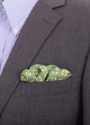 Cesare Attolini Pocket Squares Cesare Attolini Green Geometric Motif Silk Pocket Square Handmade In Italy