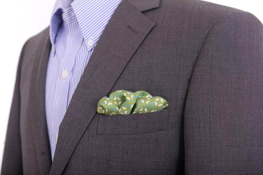 Cesare Attolini Pocket Squares Cesare Attolini Green Geometric Motif Silk Pocket Square Handmade In Italy