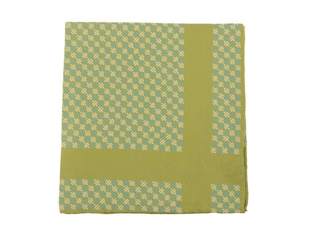 Cesare Attolini Pocket Squares Cesare Attolini Green Geometric Print Silk Pocket Square Handmade In Italy