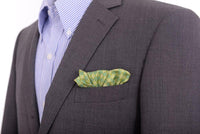 Thumbnail for Cesare Attolini Pocket Squares Cesare Attolini Green Geometric Print Silk Pocket Square Handmade In Italy