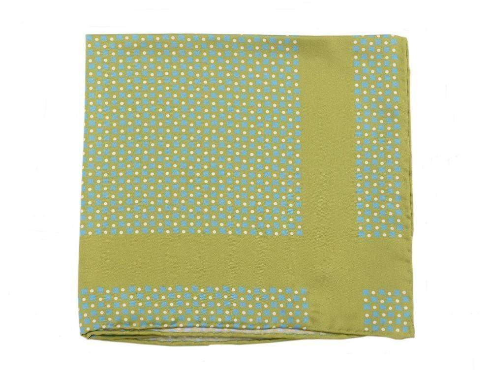 Cesare Attolini Pocket Squares Cesare Attolini Green Houndstooth Motif Silk Pocket Square Handmade In Italy