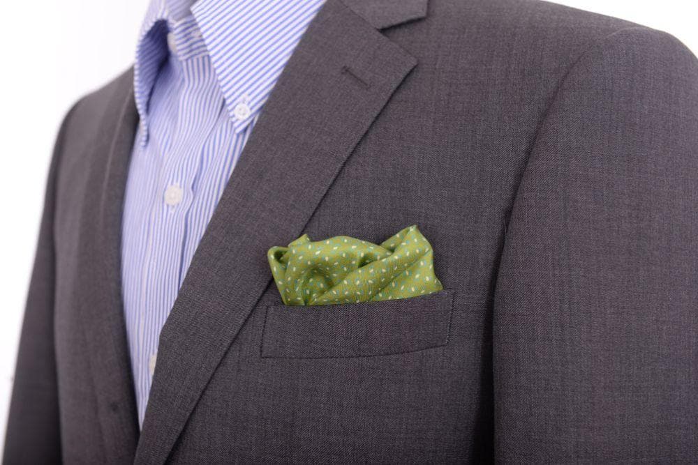 Cesare Attolini Pocket Squares Cesare Attolini Green Oval Motif Silk Pocket Square Handmade In Italy