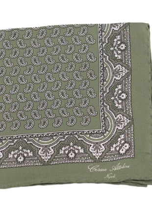 Cesare Attolini Pocket Squares Cesare Attolini Green Paisley Motif Pocket Square Handmade In Italy