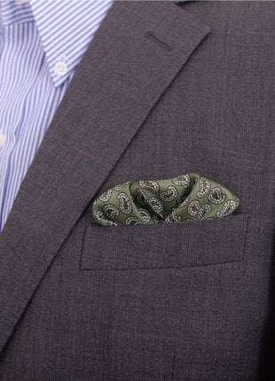 Cesare Attolini Pocket Squares Cesare Attolini Green Paisley Motif Pocket Square Handmade In Italy