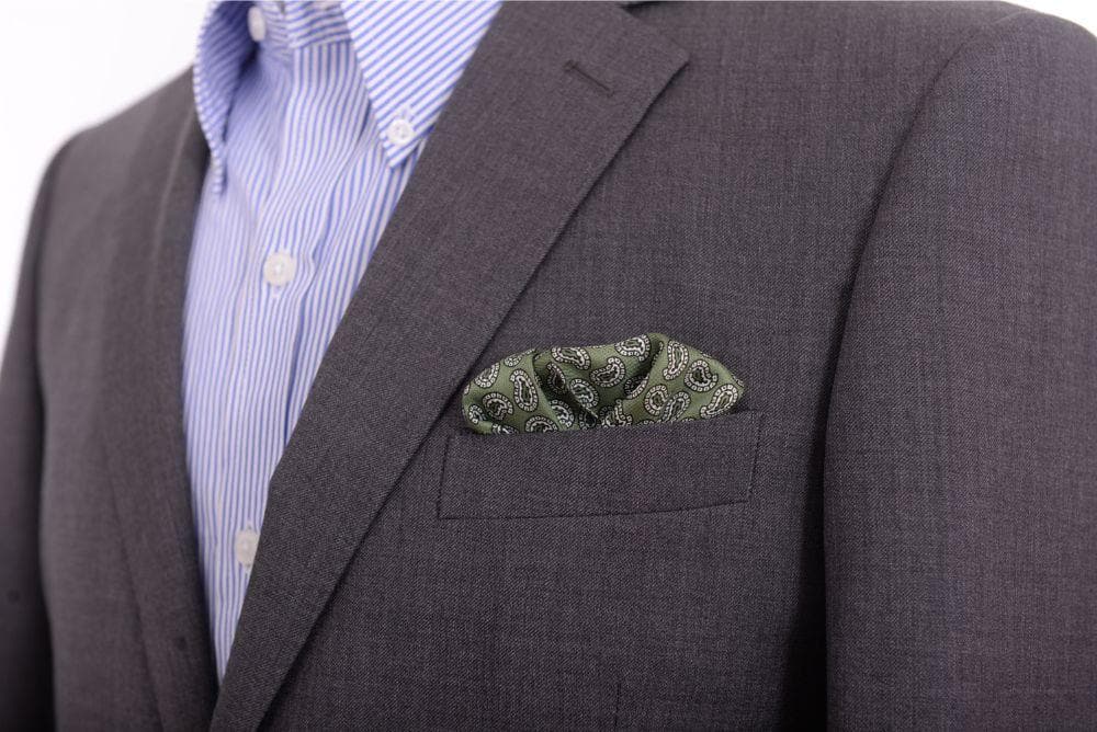 Cesare Attolini Pocket Squares Cesare Attolini Green Paisley Motif Pocket Square Handmade In Italy