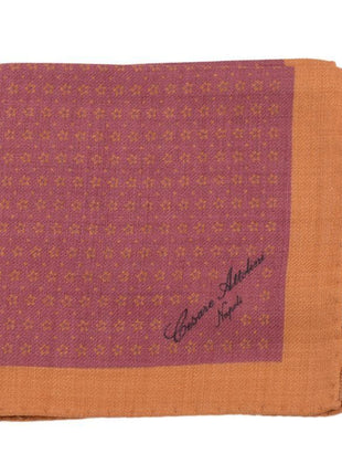 Cesare Attolini Pocket Squares Cesare Attolini Maroon & Gold Floral Motif Wool Pocket Square Handmade In Italy
