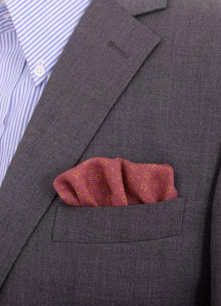 Cesare Attolini Pocket Squares Cesare Attolini Maroon & Gold Floral Motif Wool Pocket Square Handmade In Italy