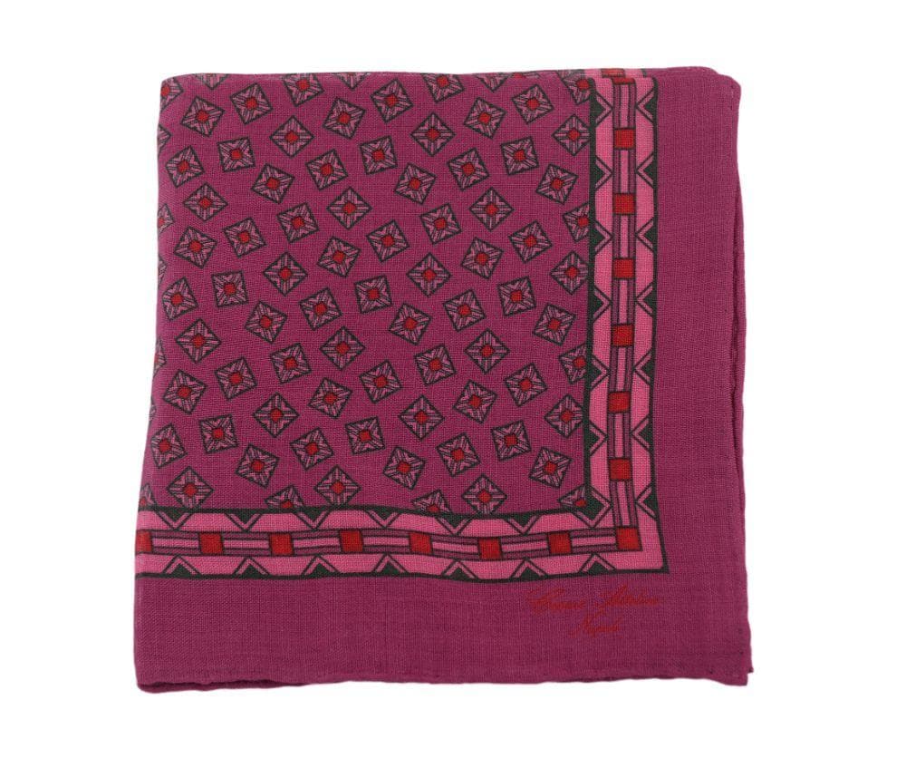 Cesare Attolini Pocket Squares Cesare Attolini Maroon &amp; Pink Square Motif Wool Pocket Square Handmade In Italy